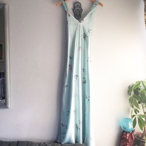 Blue long silky floral nightie chemise